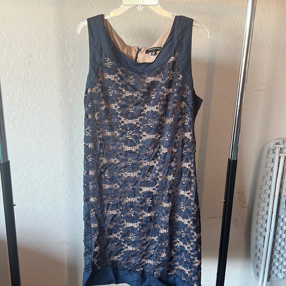 Dark Blue Lace Sleeveless Dress